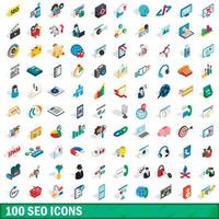 100 seo ikoner set, isometrisk 3d-stil vektor