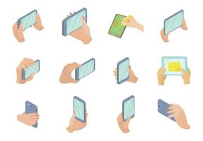 Smartphone in der Hand Icon-Set, Cartoon-Stil vektor