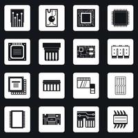 Computer-Chips-Icons setzen Quadrate Vektor