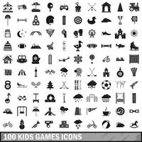 100 Kinderspiele Icons Set, einfacher Stil vektor