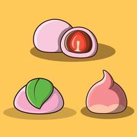 japanisches rosa Dessert-Icon-Pack-Vektorset vektor