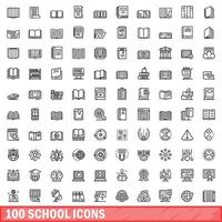 100 Schulsymbole gesetzt, Umrissstil vektor