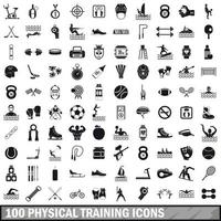 100 fysisk träning ikoner set, enkel stil vektor