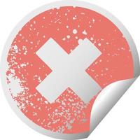 Distressed Circular Peeling Sticker Symbol Multiplikationssymbol vektor