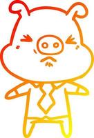warme Gradientenlinie Zeichnung Cartoon wütendes Schwein in Hemd und Krawatte vektor