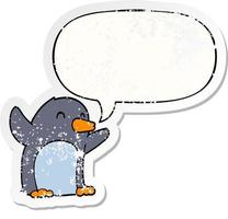 Cartoon aufgeregter Pinguin und Sprechblase beunruhigter Aufkleber vektor