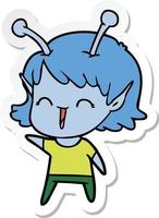 Aufkleber eines Cartoon-Alien-Mädchens, das lacht vektor