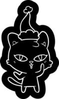 tecknad ikon av en katt som bär tomtehatt vektor