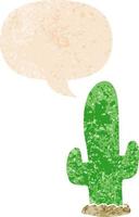 tecknad kaktus och pratbubbla i retro texturerad stil vektor