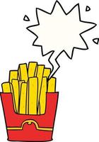 Cartoon-Junk-Food-Pommes und Sprechblase vektor