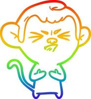 Regenbogen-Gradientenlinie Zeichnung Cartoon genervter Affe vektor