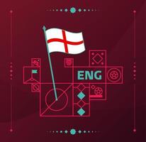 England World Football Tournament 2022 vektor vågig flagga fäst på en fotbollsplan med designelement. världsfotboll 2022 sista etappen. icke officiella mästerskapsfärger och stil.