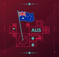 australien-flagge und text auf dem hintergrund des weltfußballturniers 2022. Vektor-Illustration Fußballmuster für Banner, Karten, Website. Nationalflagge vektor