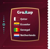 Weltfußball 2022 Gruppe a. Flaggen der Länder, die an der Weltmeisterschaft 2022 teilnehmen. Vektor-Illustration vektor