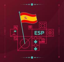 spanien weltfußballturnier 2022 vektor gewellte flagge an einem fußballfeld mit designelementen. Endphase des Weltfußballturniers 2022. nicht offizielle Meisterschaftsfarben und -stil.