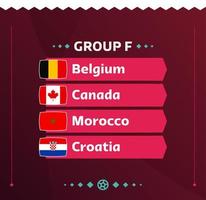 Weltfußball 2022 Gruppe f. Flaggen der Länder, die an der Weltmeisterschaft 2022 teilnehmen. Vektor-Illustration vektor