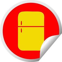 kreisförmiger Peeling-Aufkleber Cartoon-Kühlschrank mit Gefrierfach vektor