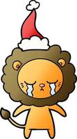 weinender Gradienten-Cartoon eines Löwen mit Weihnachtsmütze vektor