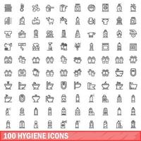 100 hygienikoner set, konturstil vektor