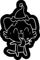 karikaturikone eines keuchenden hundes, der weihnachtsmütze trägt vektor