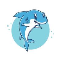 niedliche wal-cartoon-vektorillustration. Hai-Aufkleber-Maskottchen-Logo. tier fisch tierwelt ozean symbol symbol charakter element