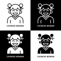 frau chinesisches kleid icon set illustration. weiblicher Cheongsam-Kostüm-Logo-Vektor vektor