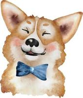 fröhlicher corgi-welpe, aquarellillustration. vektor