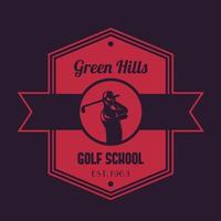 golfskola vintage logotyp, emblem med golfare swinging klubba vektor