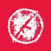 Grunge-Emblem mit automatischem Gewehr, T-Shirt-Druck mit Gewehr, weiß auf rot, Vektorillustration vektor