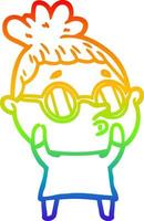 Regenbogen-Gradientenlinie Zeichnung Cartoon-Frau mit Brille vektor