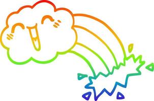 regnbågsgradient linjeteckning tecknad glad moln och regnbåge vektor
