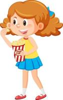 söt tjej äter popcorn vektor