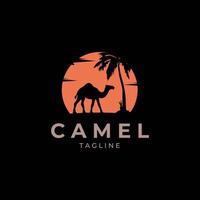en svart siluett av en kamel och vacker sol en logotypdesign vektorillustration vektor