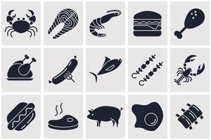 Fleisch, Geflügel, Fisch und Eier setzen Symbolsymbolvorlage für Grafik- und Webdesign-Sammlung Logo-Vektorillustration vektor