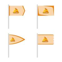uppsättning färgade flaggor med segelbåt vektor