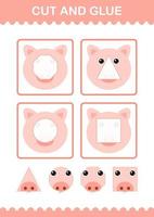 Schweinegesicht ausschneiden und kleben. Arbeitsblatt für Kinder vektor