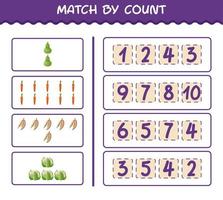 Übereinstimmung durch Anzahl von Cartoon-Gemüse. Match-and-Count-Spiel. Lernspiel für Kinder und Kleinkinder im Vorschulalter vektor