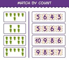 Übereinstimmung durch Anzahl von Cartoon-Salat. Match-and-Count-Spiel. Lernspiel für Kinder und Kleinkinder im Vorschulalter vektor