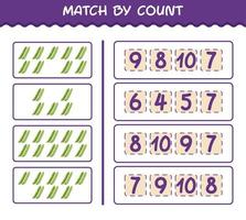 match efter antal av tecknad grön ärta. match och räkna spel. pedagogiskt spel för barn och småbarn i förskoleåldern vektor