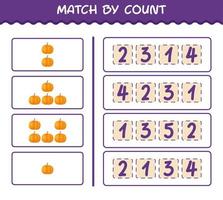 Übereinstimmung durch Anzahl von Cartoon-Kürbis. Match-and-Count-Spiel. Lernspiel für Kinder und Kleinkinder im Vorschulalter vektor