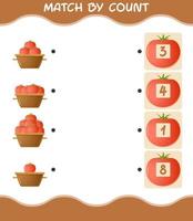 Übereinstimmung durch Anzahl der Cartoon-Tomaten. Match-and-Count-Spiel. Lernspiel für Kinder und Kleinkinder im Vorschulalter vektor