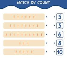 Übereinstimmung durch die Anzahl der Cartoon-Karotten. Match-and-Count-Spiel. Lernspiel für Kinder und Kleinkinder im Vorschulalter vektor