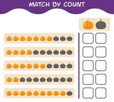 Übereinstimmung durch Anzahl von Cartoon-Kürbis. Match-and-Count-Spiel. Lernspiel für Kinder und Kleinkinder im Vorschulalter vektor