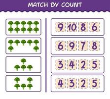 Übereinstimmung durch Anzahl von Cartoon-Brokkoli. Match-and-Count-Spiel. Lernspiel für Kinder und Kleinkinder im Vorschulalter vektor