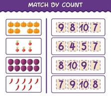 matcha efter antal tecknade grönsaker. match och räkna spel. pedagogiskt spel för barn och småbarn i förskoleåldern vektor