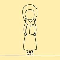 kontinuierliche Linienzeichnung auf Menschen mit Hijab vektor