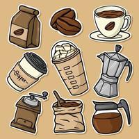 Aufkleber-Set Kaffee-Cartoon-Vektor