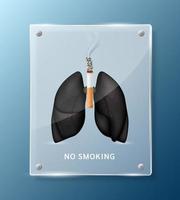 skylt för förbjudet rökning, lunga inuti fyrkantiga genomskinliga glaspaneler för stickvägg. farorna med rökning. rökning påverkar med människor runt omkring och familj. världsdagen för tobaksförbud. 3d vektor. vektor