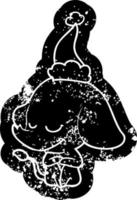 Cartoon verzweifelte Ikone eines lächelnden Elefanten mit Weihnachtsmütze vektor