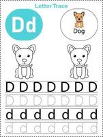 Arbeitsblätter zum Nachzeichnen von Buchstaben des Alphabets für Kinder als druckbare Dateien vektor